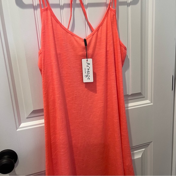 🧁y2k coral flowy racerback strappy dress beach cover up coastal casual - Picture 10 of 11